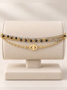 NWT Lucky Brand Spades & Studs Mixed Metal Layered Bracelet Semi-Precious Accent
